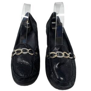 Vionic Womens Alda Black Snake Leather Slip On Loafers 8 Ortho Heel Comfort Sz 8